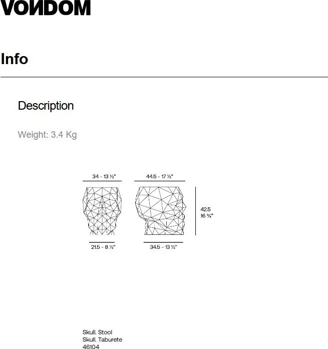 Taburete exterior/interior design decorativ SKULL STOOL, lucios