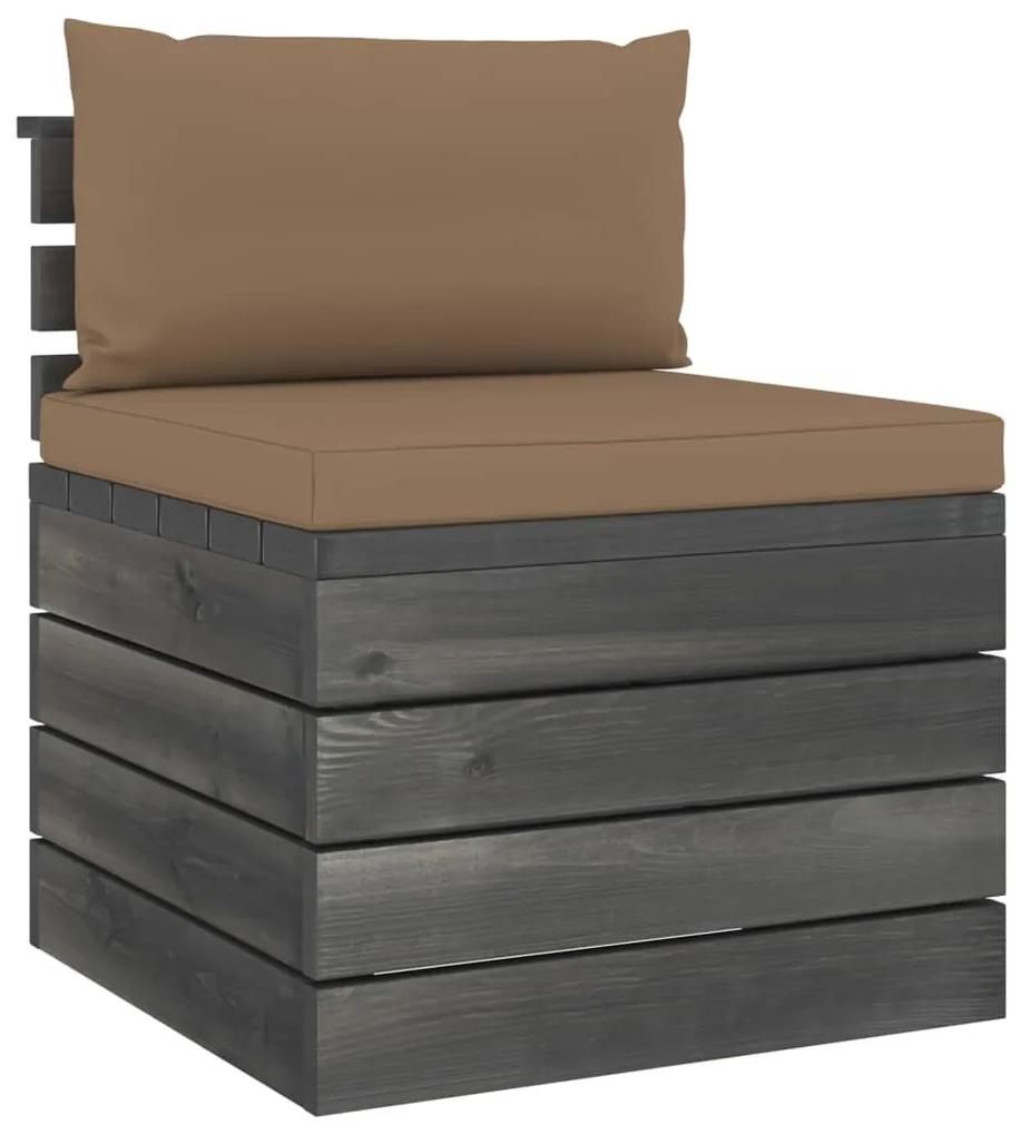 Canapea de gradina din paleti, de mijloc, cu perne, lemn pin 1, Gri taupe, canapea de mijloc