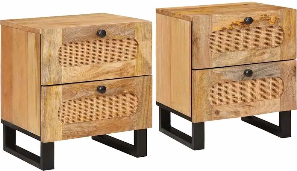 vidaXL Dulap de noapte cu sertar 2 pcs natural 40 x 33 x 46 cm