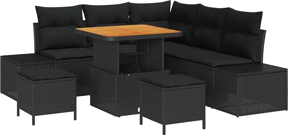 vidaXL Set de canapele pentru grădină cu pernă 8 pcs Negru Rattan poli