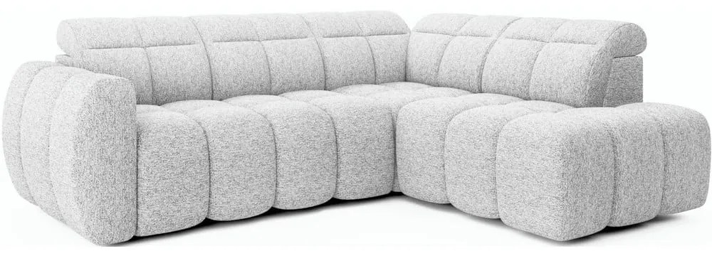 Colțar gri deschis extensibil/cu spațiu de depozitare cu tapițerie din țesătură bouclé (cu colț pe partea dreaptă/în formă de ”L”) Falconn – ELTAP