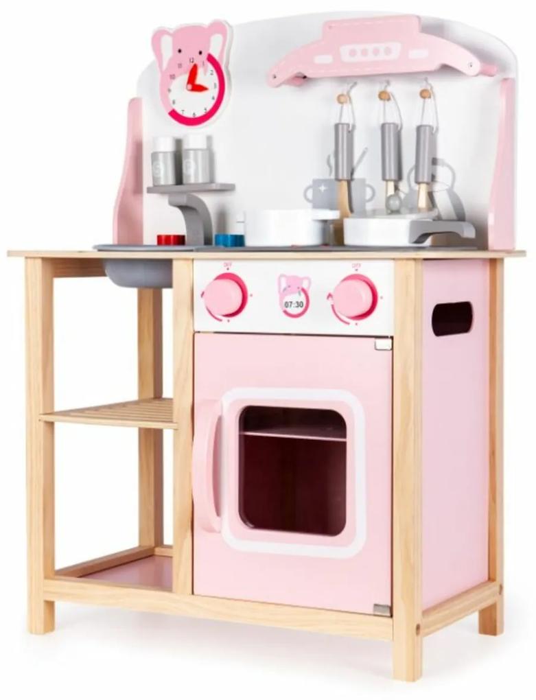 Eco Toys Bucătărie din lemn cu accesorii, 75 x 59,5 x 29,5 cm - alb