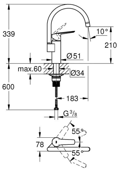 GROHE 304692430 - Baterie pentru chiuvetă START 339 mm, neagră