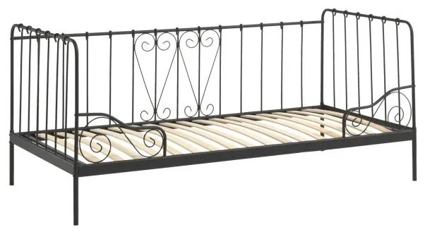 Pat Metalic ALICE pentru Copii, 90x200 cm, Negru, Stil Vintage Romantic – Vipack
