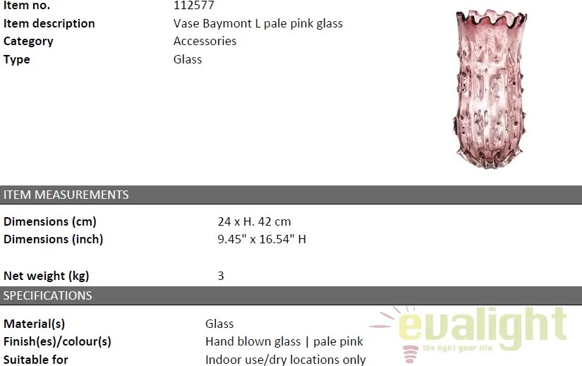 Vaza design elegant Baymont L roz pal 112577 HZ