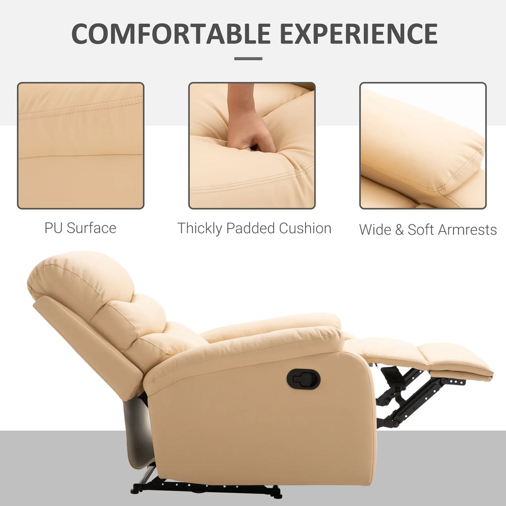 Homcom Fotoliu Relax cu suport pentru picioare care se poate ridica Fotoliu rabatabil fotolii pentru cameră din piele ecologică Fotoliu ergonomic Bej