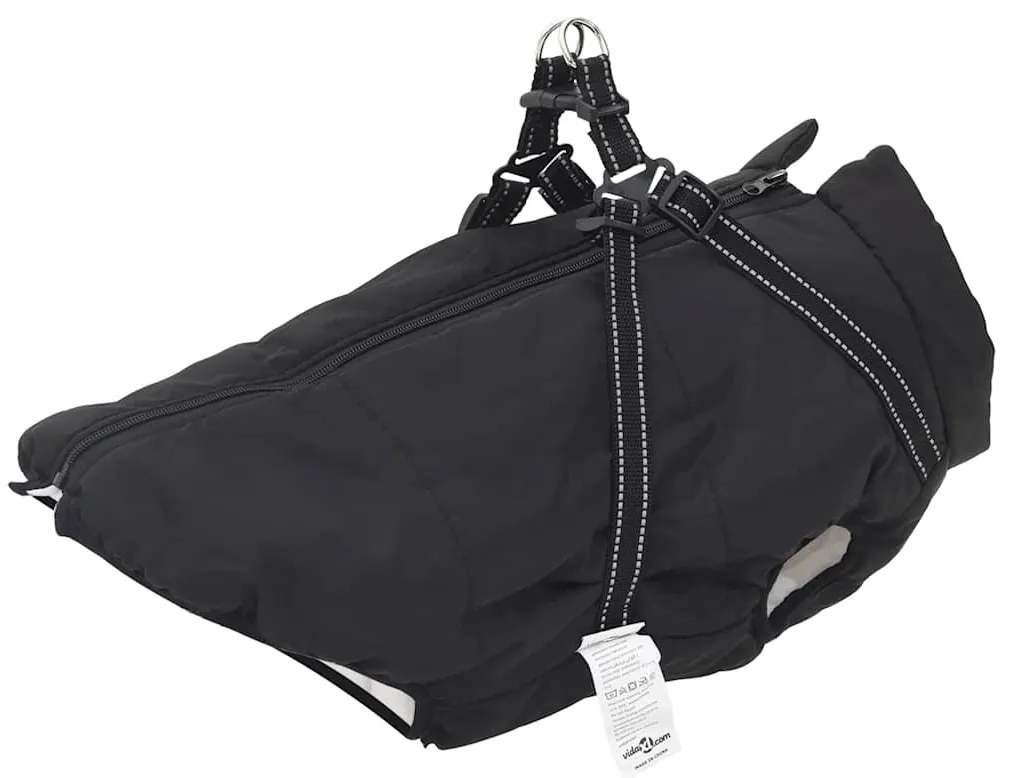 vidaXL Haină câini cu ham impermeabilă reflectorizantă, negru, L48