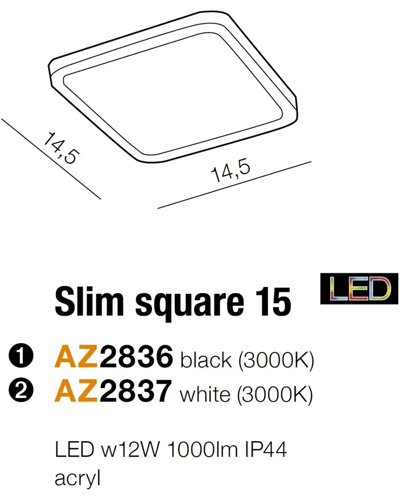Spot LED pentru baie incastrat IP44 Slim 15 square 3000K negru