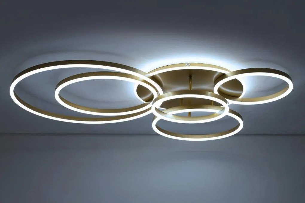 Plafoniera LED cu Telecomanda, Design Geormetric, RINGS 6 auriu
