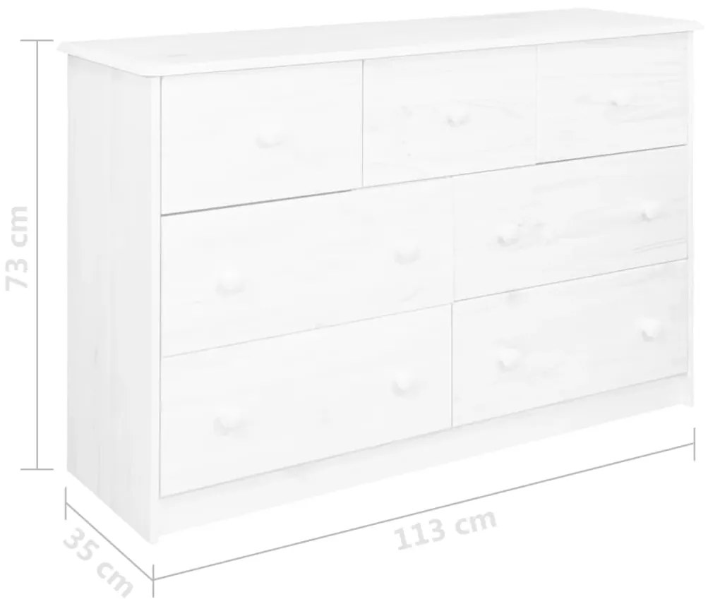 Servanta cu 7 sertare, alb, 113x35x73 cm, lemn masiv de pin 1, Alb