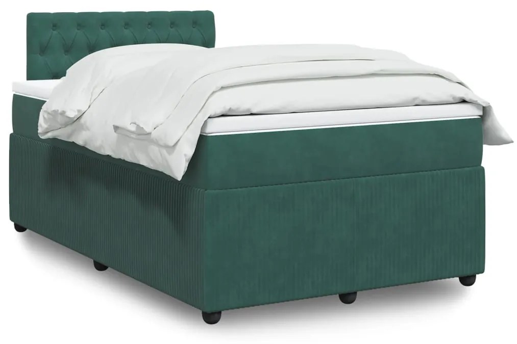 3290019 vidaXL Pat box spring cu saltea, verde închis, 120x200 cm, catifea