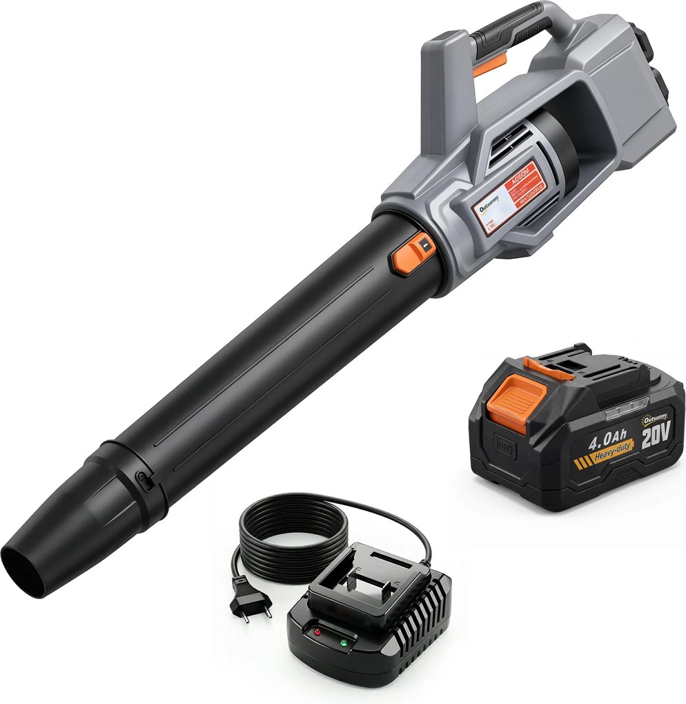 Outsunny Suflător de frunze fără fir 36V cu 2 Baterii de 4.0Ah și Încărcător Motor fără perii 1000W până la 270 km/h Gri Deschis | Aosom Romania