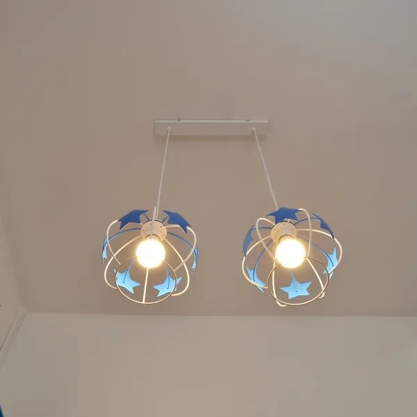 Lustră pe cablu pentru copii STARS 2xE27/15W/230V albastru/alb