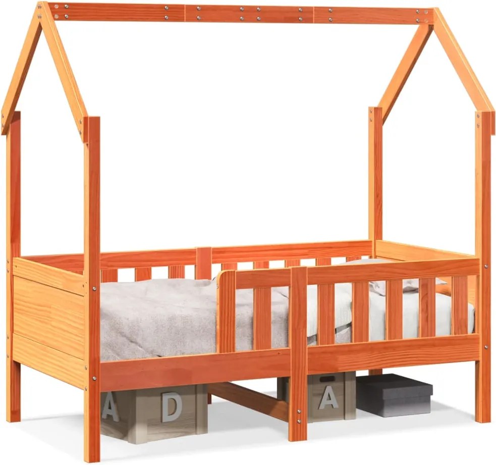 vidaXL Cadru pat de copii, maro ceruit, 70x140 cm, lemn masiv de pin