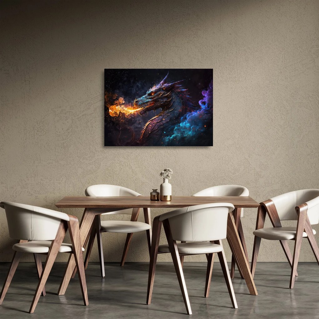 Tablou pe sticlă - Dragon scuipând flăcări (70x50 cm)
