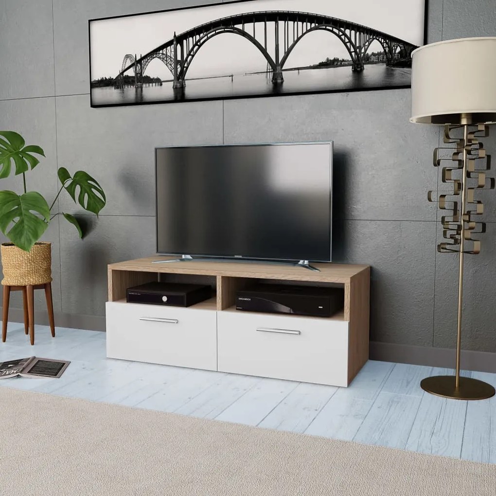vidaXL Comodă TV, PAL, 95 x 35 x 36 cm, culoarea stejarului și alb