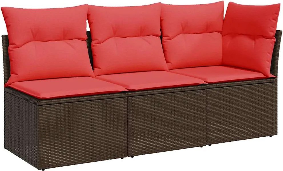 vidaXL Canapea de grădină cu 3 locuri, maro, din poliratan, cu perne