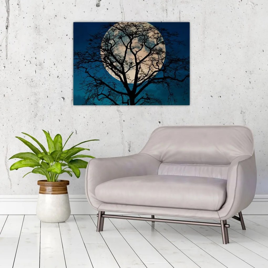 Tablou pe sticlă copacului cu lună plină (70x50 cm)