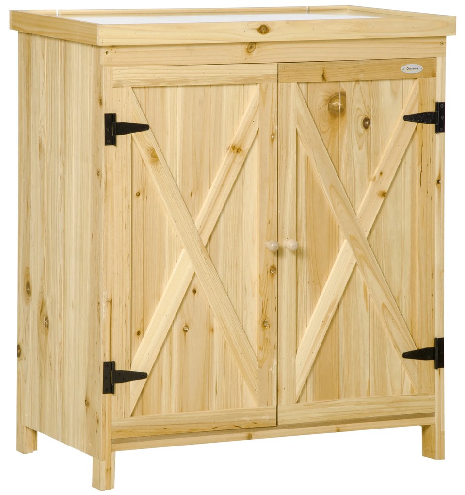 Outsunny Armoarie de grădină armoarie de depozitare de grădină tava din metal galvanizat din lemn masiv 80 x 45 x 92 cm lemn natural | Aosom Romania