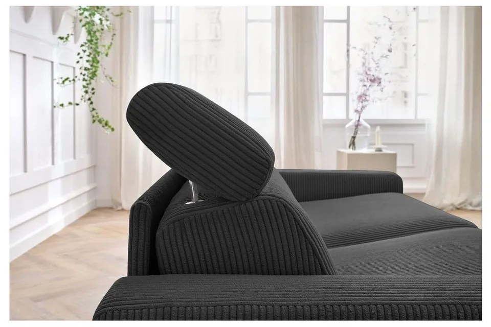 Canapea gri închis extensibilă cu tapițerie din catifea reiată 195 cm Monaco – Bobochic Paris