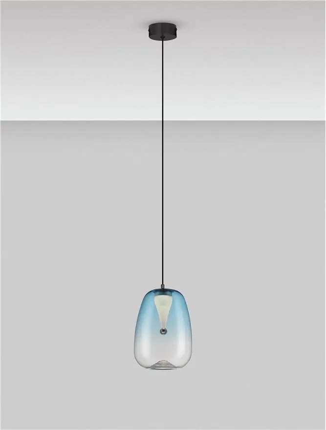 Pendul LED modern, Metal, Sticla, Albastru deschis, OBLO