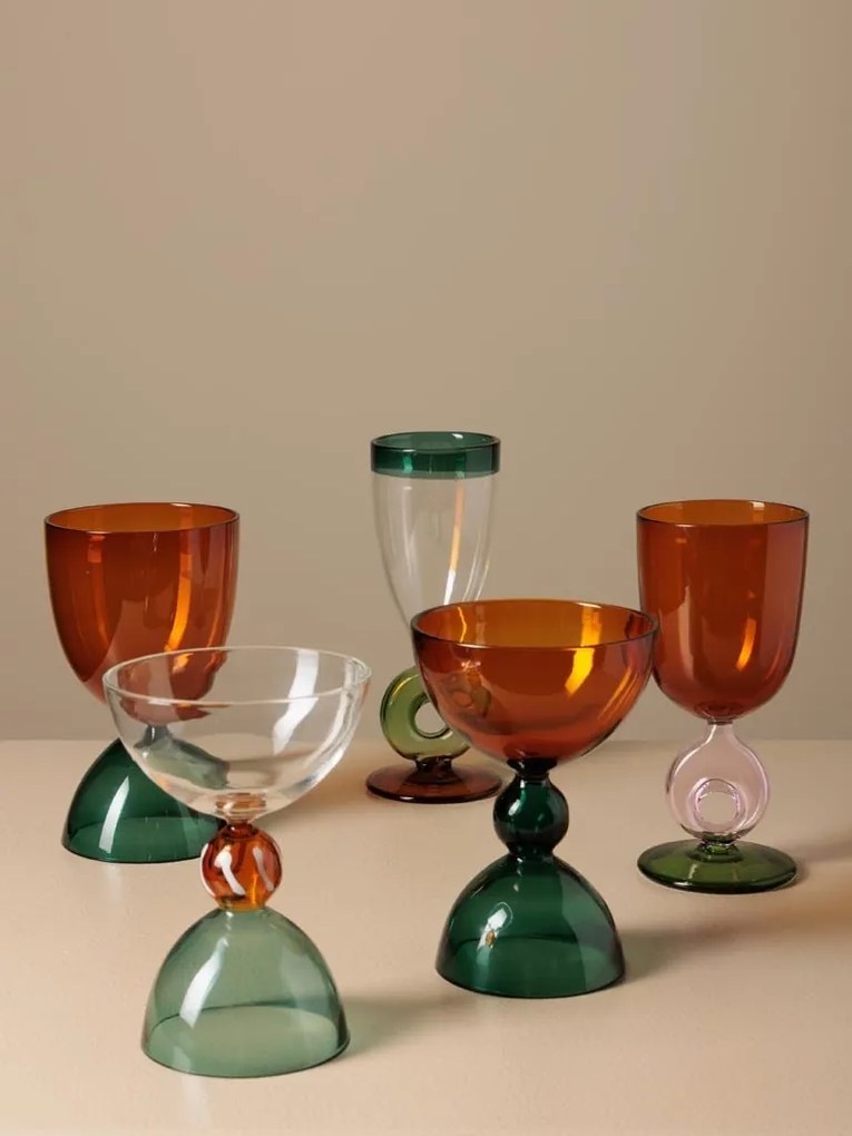 Pahar de vin, portocaliu, cu picior, din sticla borosilicata, Loop