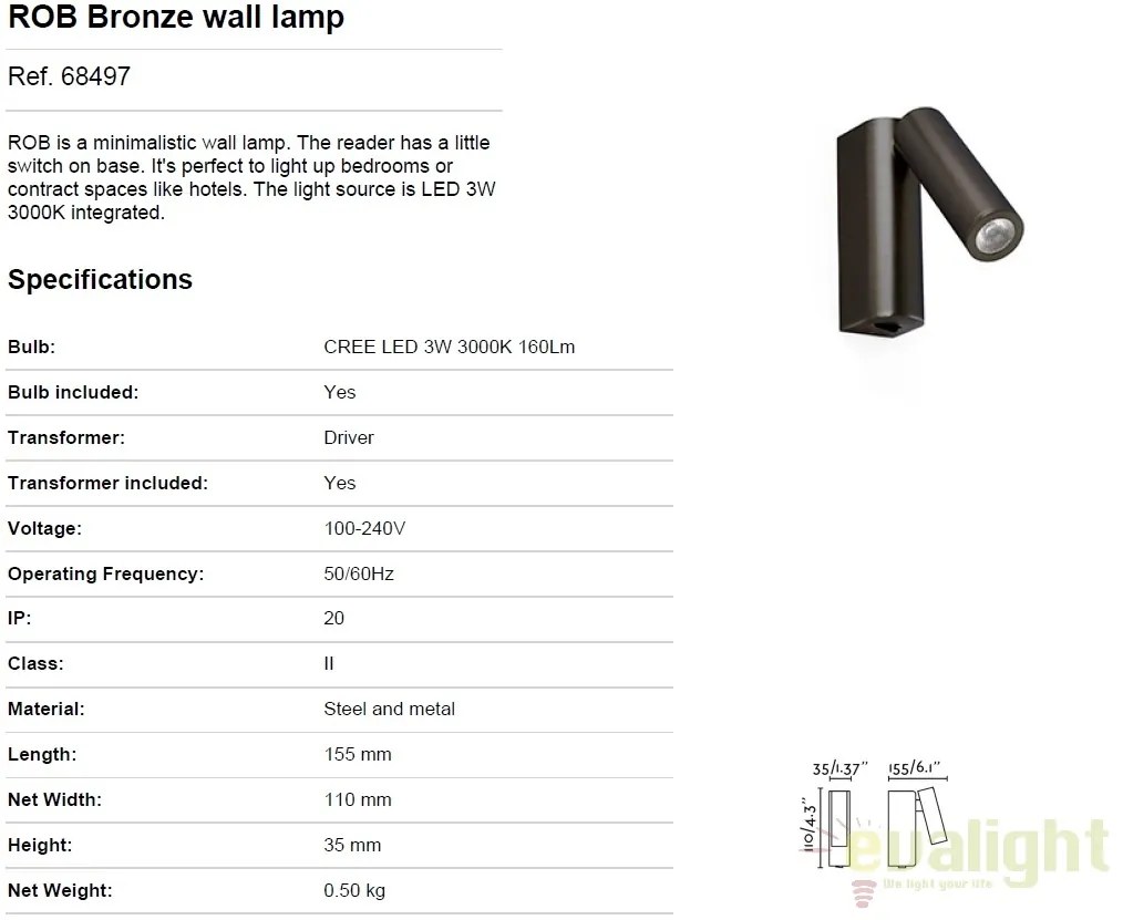 Aplica de perete LED design modern minimalist ROB bronz 68497