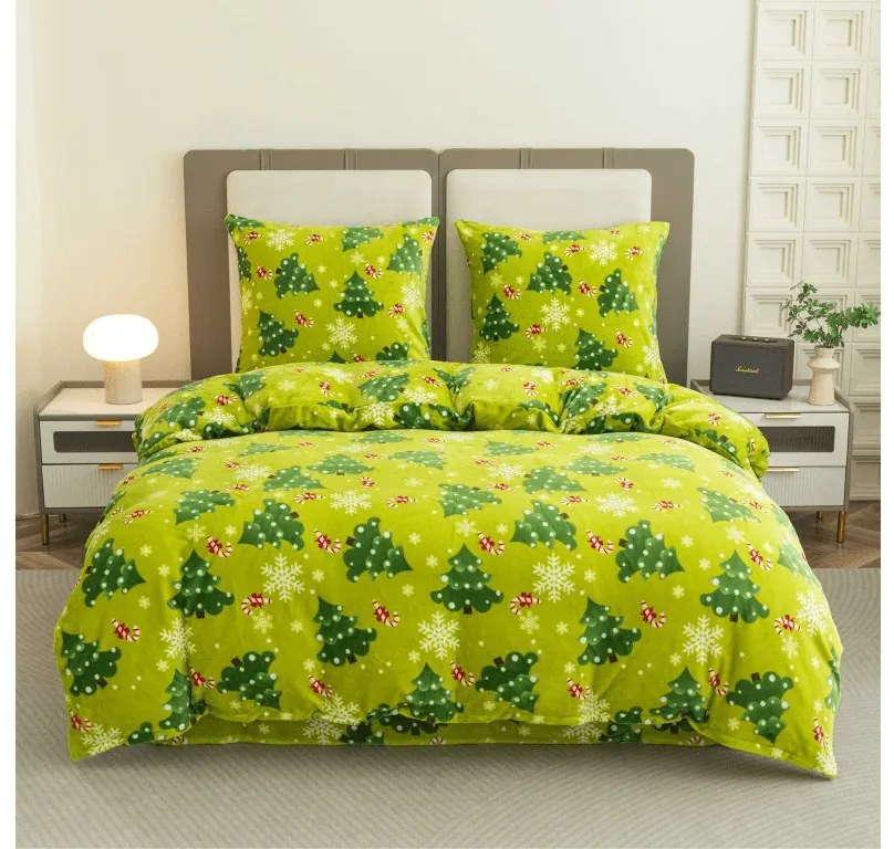Lenjerie de pat din microfibra CHRISTMAS TREE verde Dimensiune lenjerie de pat: 2 buc 70 x 90 cm | 200 x 220 cm