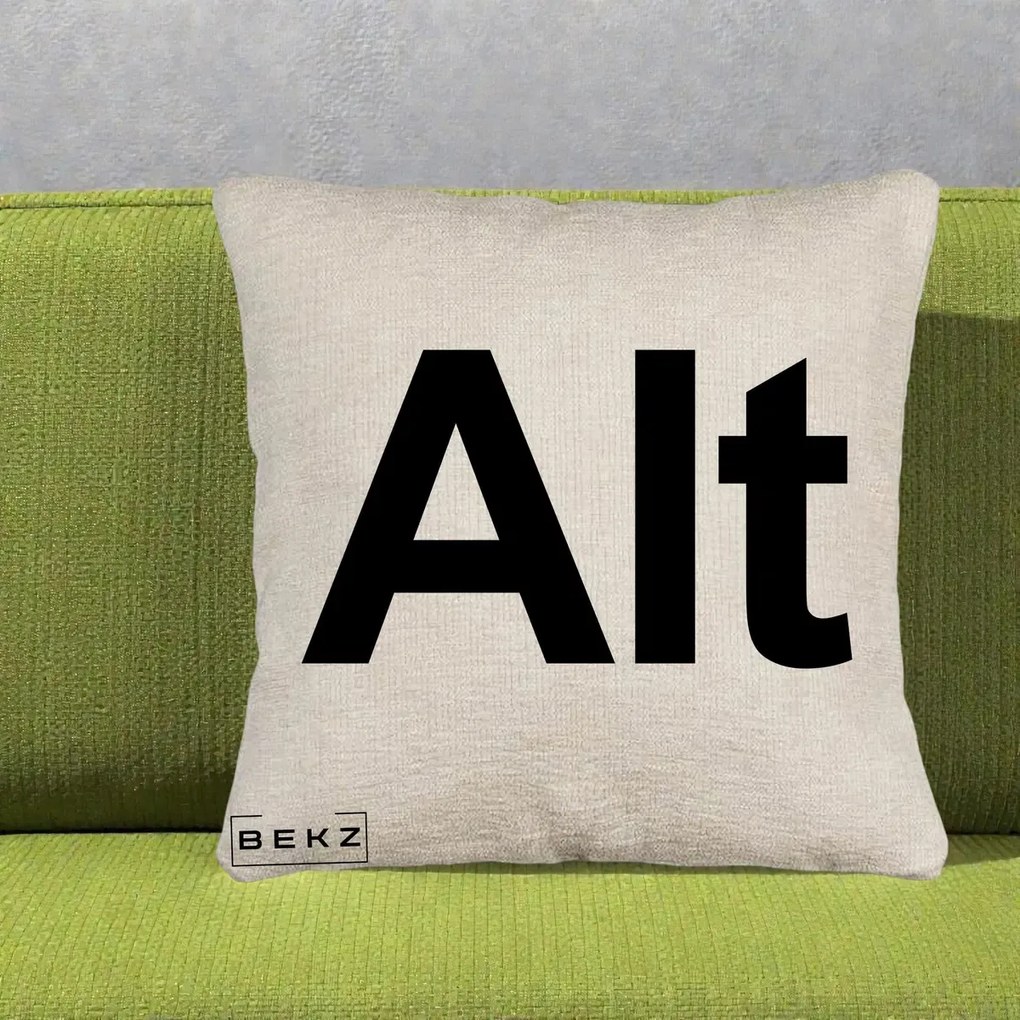 Perna Personalizata Tasta Alt Tipografie Bold, 40x40 cm, Bej Canapea, Husa Detasabila, Perna Inclusa, BEKZ®