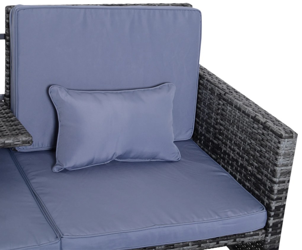 Outsunny Set Mobilier de Grădină, Scaun de Grup, 3 Piese, Canapea de Exterior, 2 Taburete, 2-5 Persoane, Perne de șezut, Ratan, gri | Aosom Romania