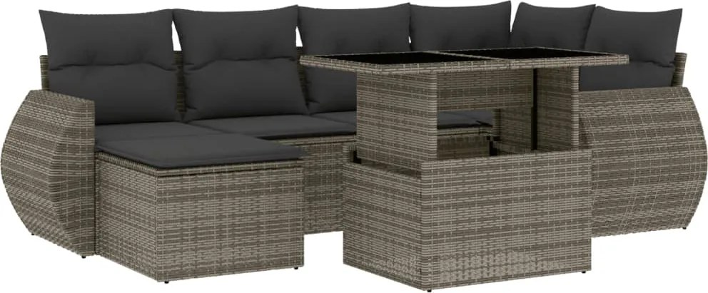 vidaXL Set canapele de grădină, 7 piese, cu perne, gri, poliratan