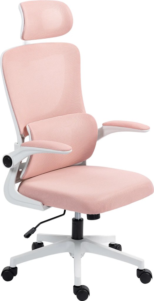 Vinsetto Scaun de Birou Ergonomic cu Tetieră Detașabilă Roz | Aosom Romania