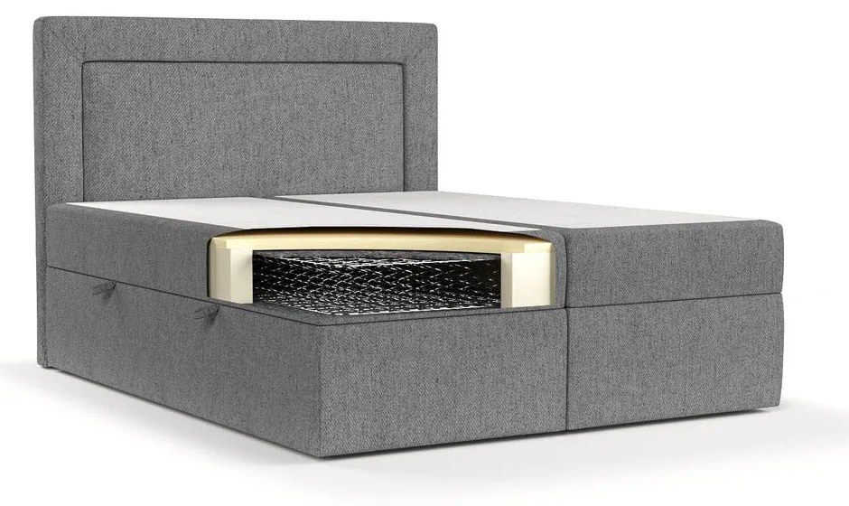 Pat boxspring gri cu spațiu de depozitare 180x200 cm Imagine – Maison de Rêve
