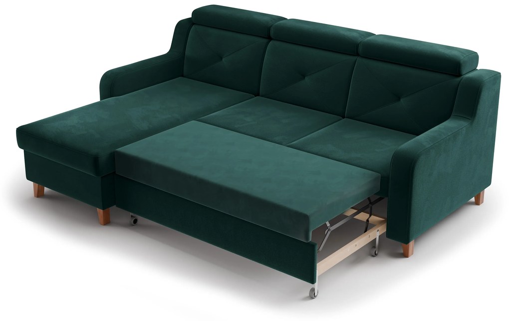 Colțar extensibil Laksaro pe stânga - catifea verde Trinity 28