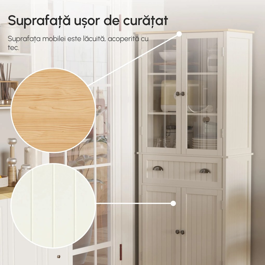 Bufet Independent HOMCOM pentru Bucatarie, Dulap Depozitare 5 Nivele cu Rafturi Sertar, Design Modern, Alb-Crem | Aosom Romania