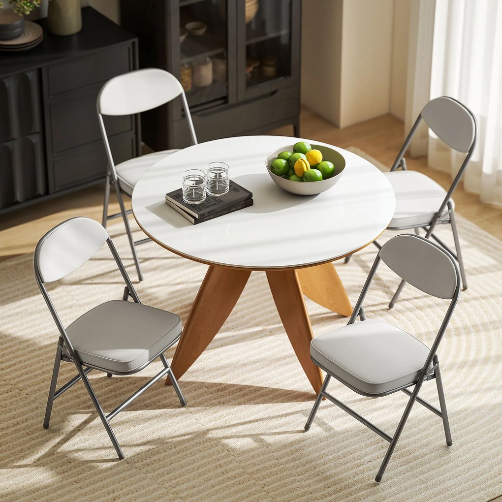 HOMCOM Set de 4 scaune pliante căptușite, Scaune pliante cu material catifea, spătar, cadru metalic, crem | Aosom Romania