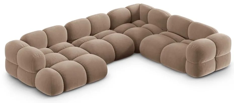 Colțar maro cu tapițerie din catifea (cu colț pe partea dreaptă/în formă de "U") Loretto – Cosmopolitan Design