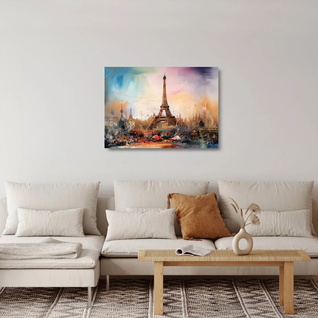 Tablou pe sticlă - Pictură a Turnului Eiffel (70x50 cm)