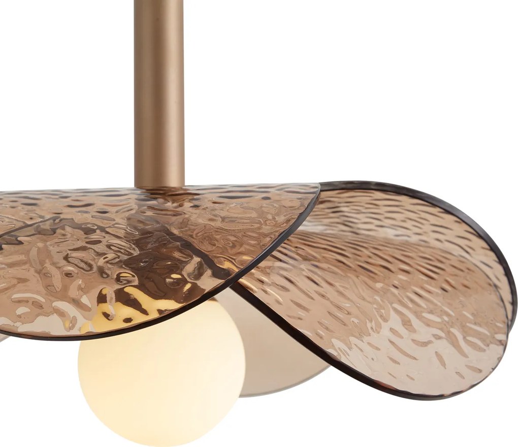 Lampă suspendată de design bronz închis cu sticlă de culoarea chihlimbarului - Kemner