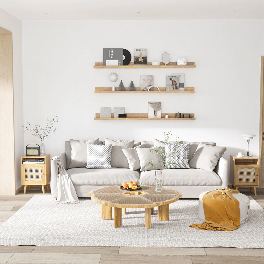 HOMCOM Set 2 Noptiere Moderne cu Dulap și Raft Deschis PAL Ratan MDF pentru Dormitor și Living 39x35x60 cm | Aosom Romania