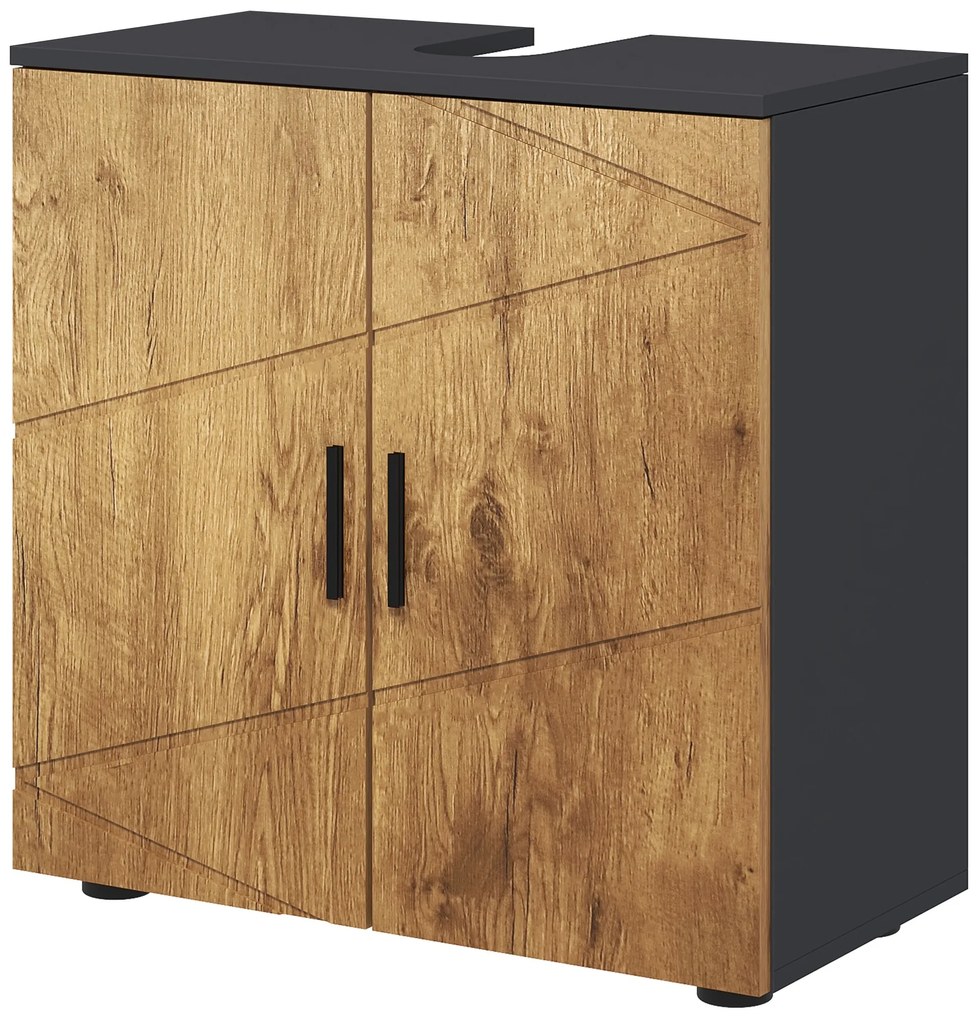 kleankin Mobilier sub vas lavabo mobilier de baie 2 usi cu raft 60 x 30 x 60 cm antracit si aspect lemn | Aosom Romania