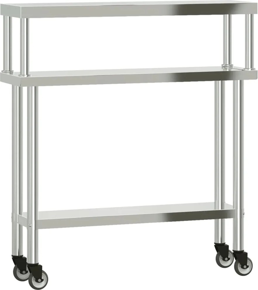 vidaXL Masă bucătărie cu raft superior, 110x30x120 cm, oțel inoxidabil