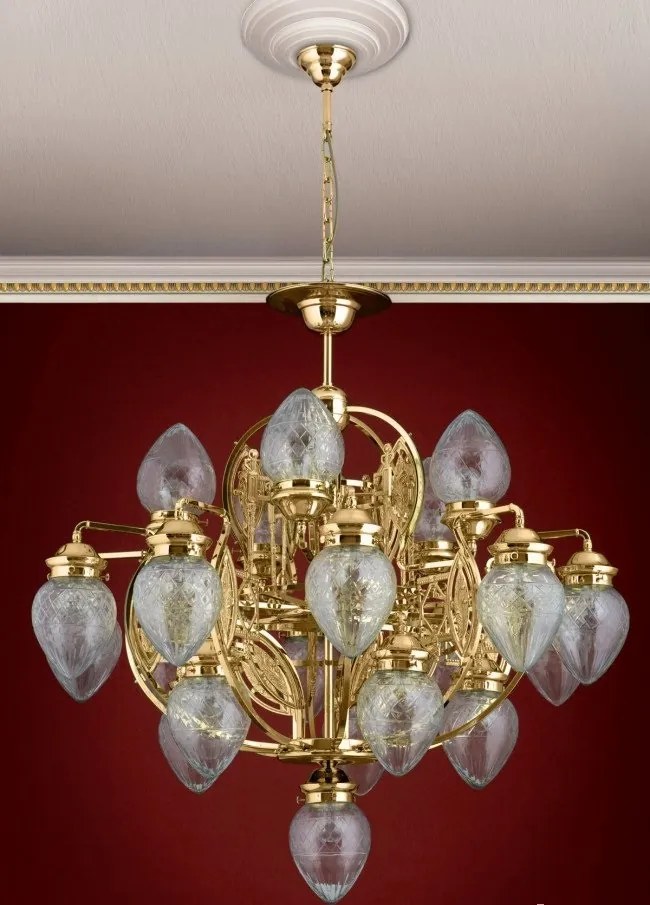 Candelabru cu 21 brate, elegant design LUX Budapest, auriu LU 1440/5+10+5+1 gold/411 klar-Schliff OR