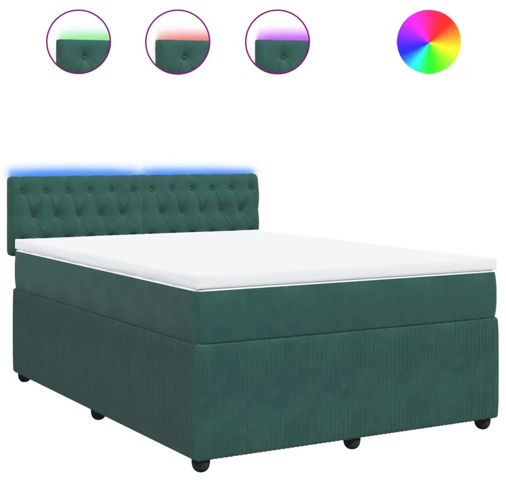 3290091 vidaXL Pat box spring cu saltea, verde închis, 160x200 cm, catifea