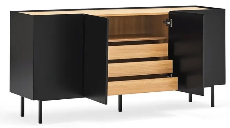 Comodă neagră joasă cu aspect de lemn de stejar 165x78 cm Arista – Teulat