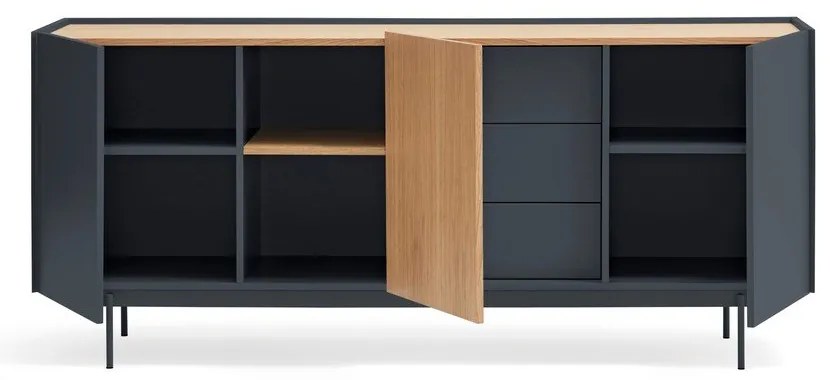 Comodă gri antracit-natural joasă cu aspect de lemn de stejar 180x78 cm Otto – Teulat