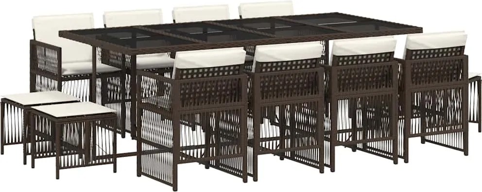 vidaXL Set mobilier de grădină, 13 piese, maro, cu perne, poliratan