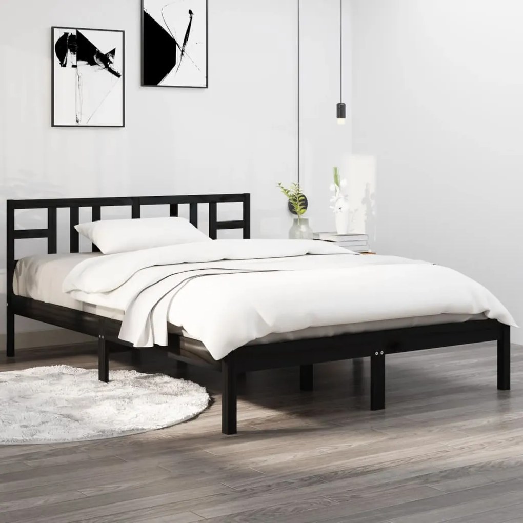 3105419 vidaXL Cadru de pat, negru, 160x200 cm, lemn masiv