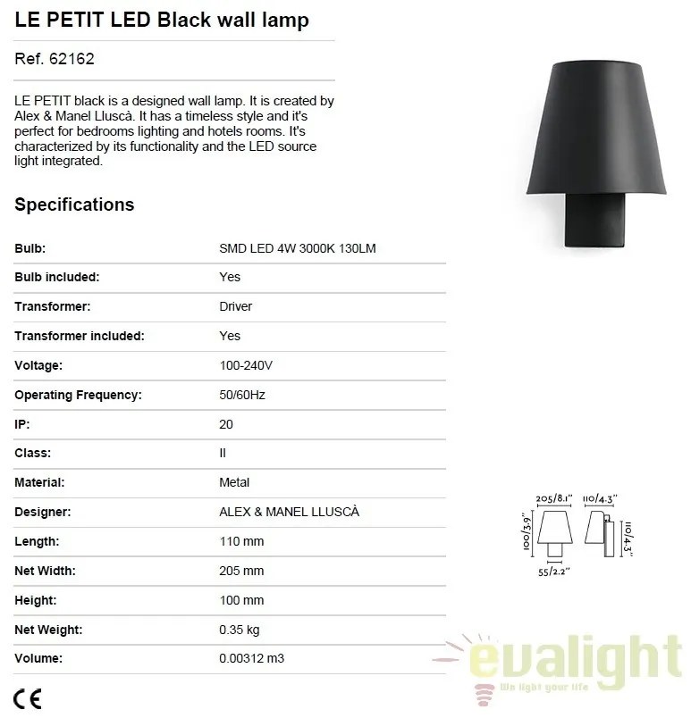 Aplica perete LED stil modern minimalist LE PETIT neagra 62162