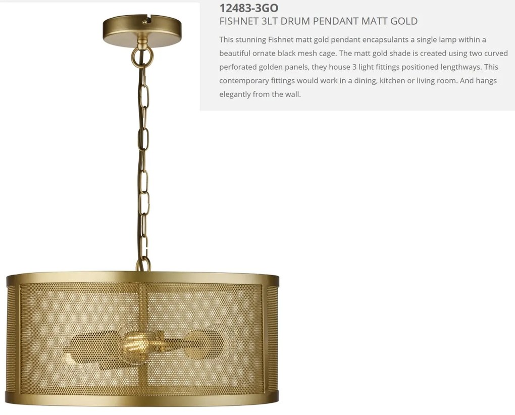Lustra / Pendul design retro Fishnet aurie 12483-3GO SRT